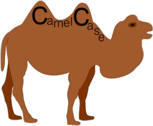 Een kameel met op zijn twee bulten CamelCase geschreven.